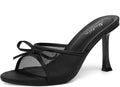 Mostrin Kitten Heels Black Mules with Bow - Sleek Slip-On Style