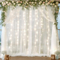 PARTISKY White Chiffon Curtain Set - Elegant Party Lights Included