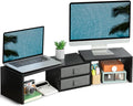 Dual Monitor Stand Riser with 2 Drawers - Adjustable 3 Shelf Desk