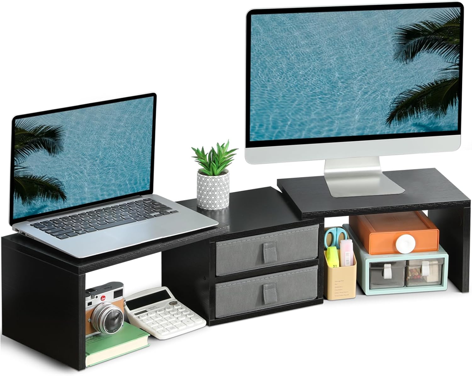 TEAMIX Dual Monitor Stand Riser with Adjustable Length and Angle