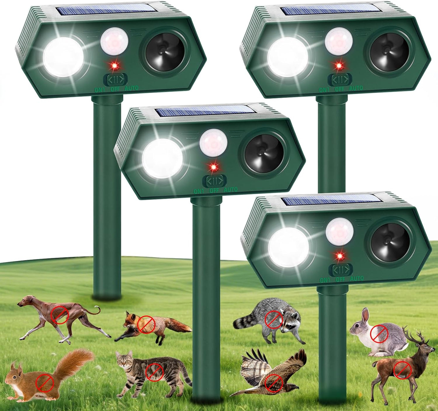 4Pack Ultrasonic Animal Repeller for Deer, Squirrel, Rabbit