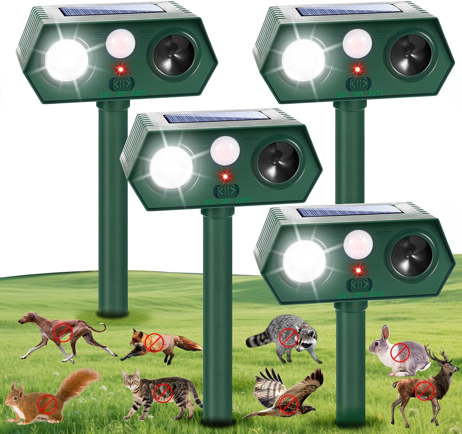 4Pack Ultrasonic Animal Repeller for Deer, Squirrel, Rabbit