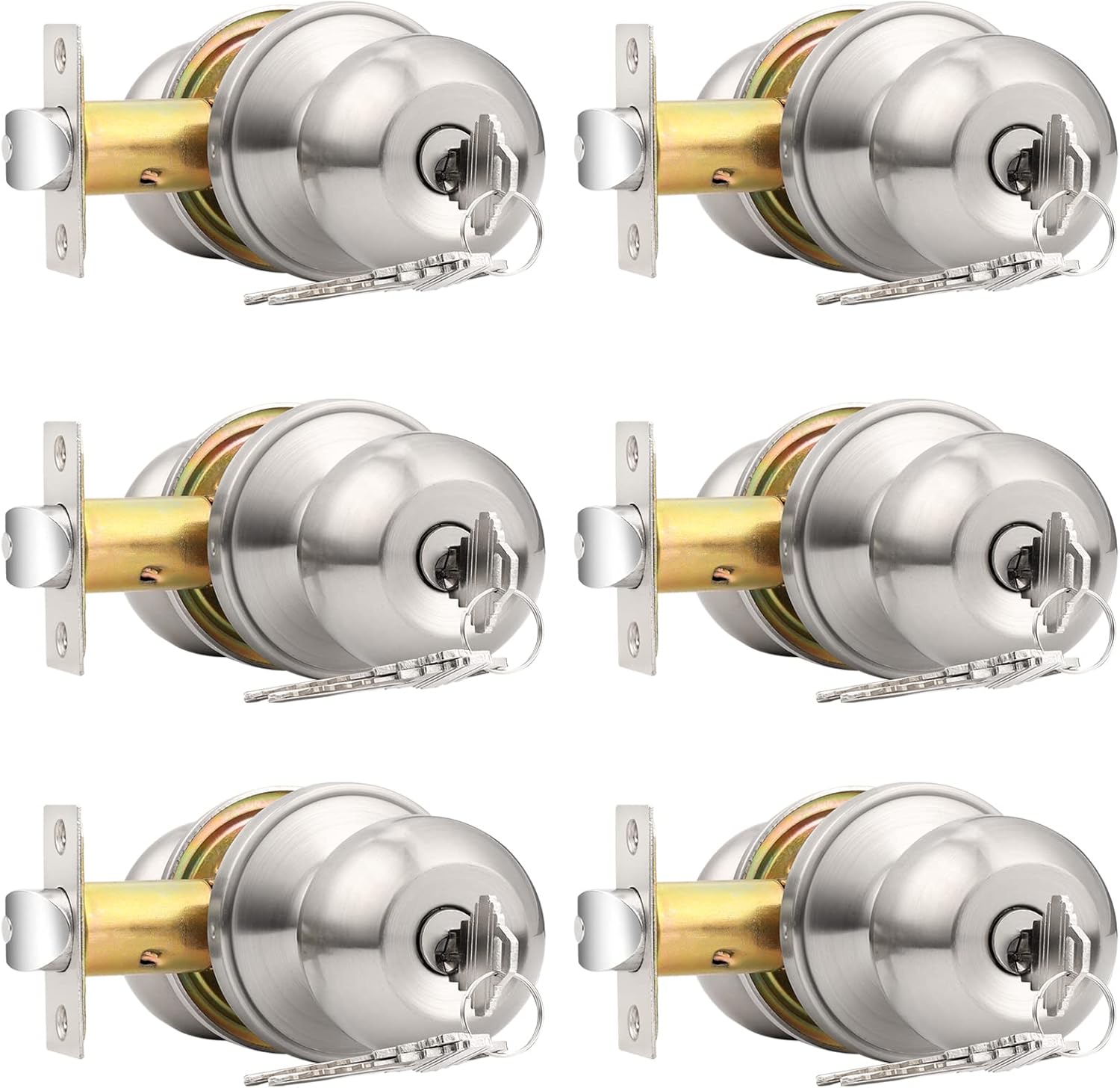 Probrico Brushed Nickel Entry Door Knobs Combo Pack for Security