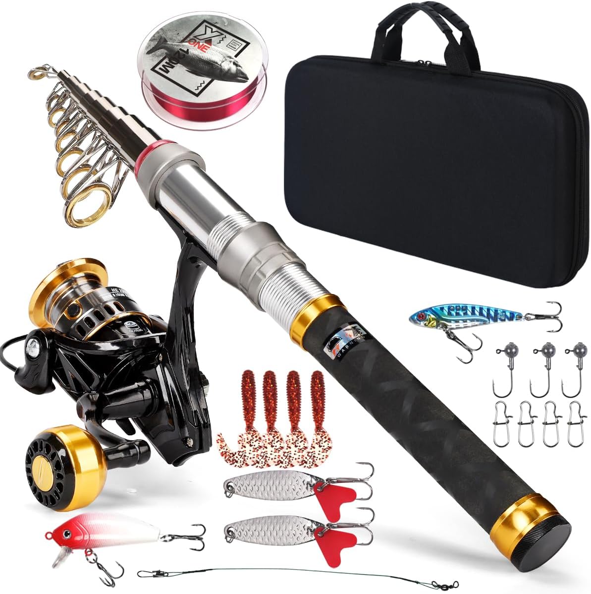 CastWisp Telescopic Fishing Combo: Carbon Fiber Pole