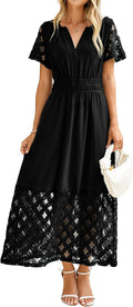 Womens 2025 Summer Boho Maxi Dress V Neck Empire Waist - Flowy