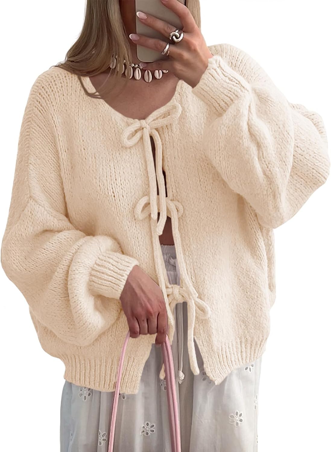 UNCLECAT Womens Bow Tie Front Cardigan for Cozy Fall Style