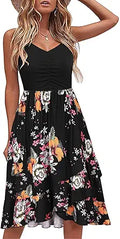Casual Floral Spaghetti Strap Sundress - Comfortable A Line Beach