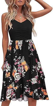 IHOT Casual Dresses for Women V Neck Sleeveless Floral Summer