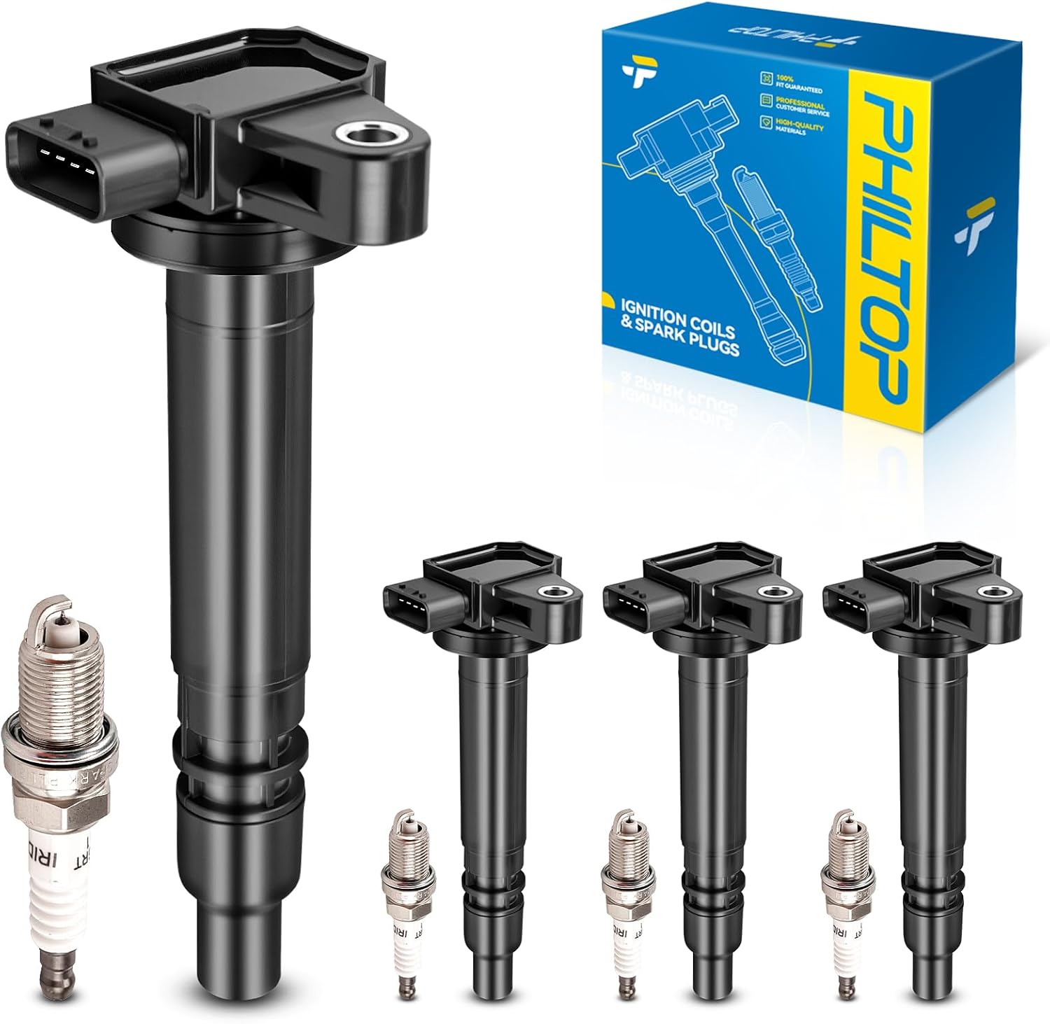 PHILTOP Set of 4 Ignition Coil Pack and Spark Plugs for Toyota