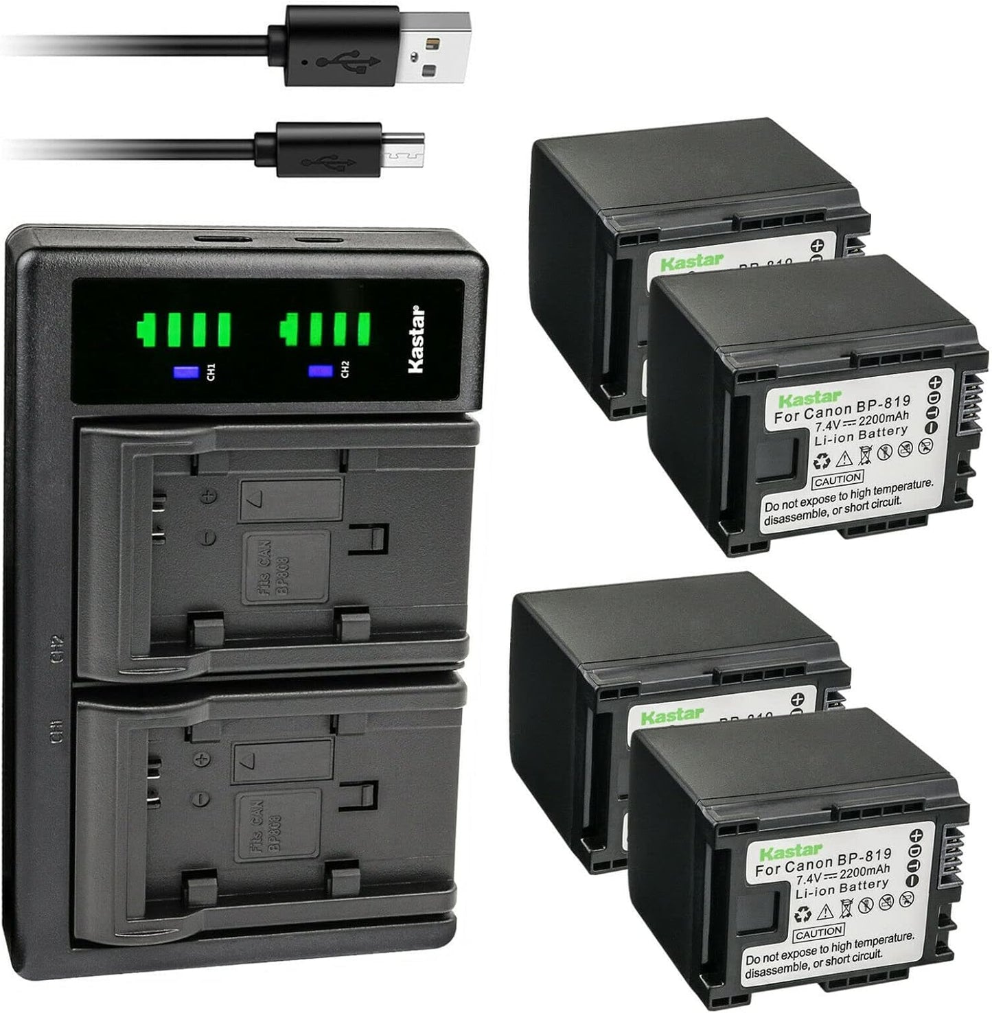 Kastar 4-Pack Battery and USB Charger for Canon BP-809 Series