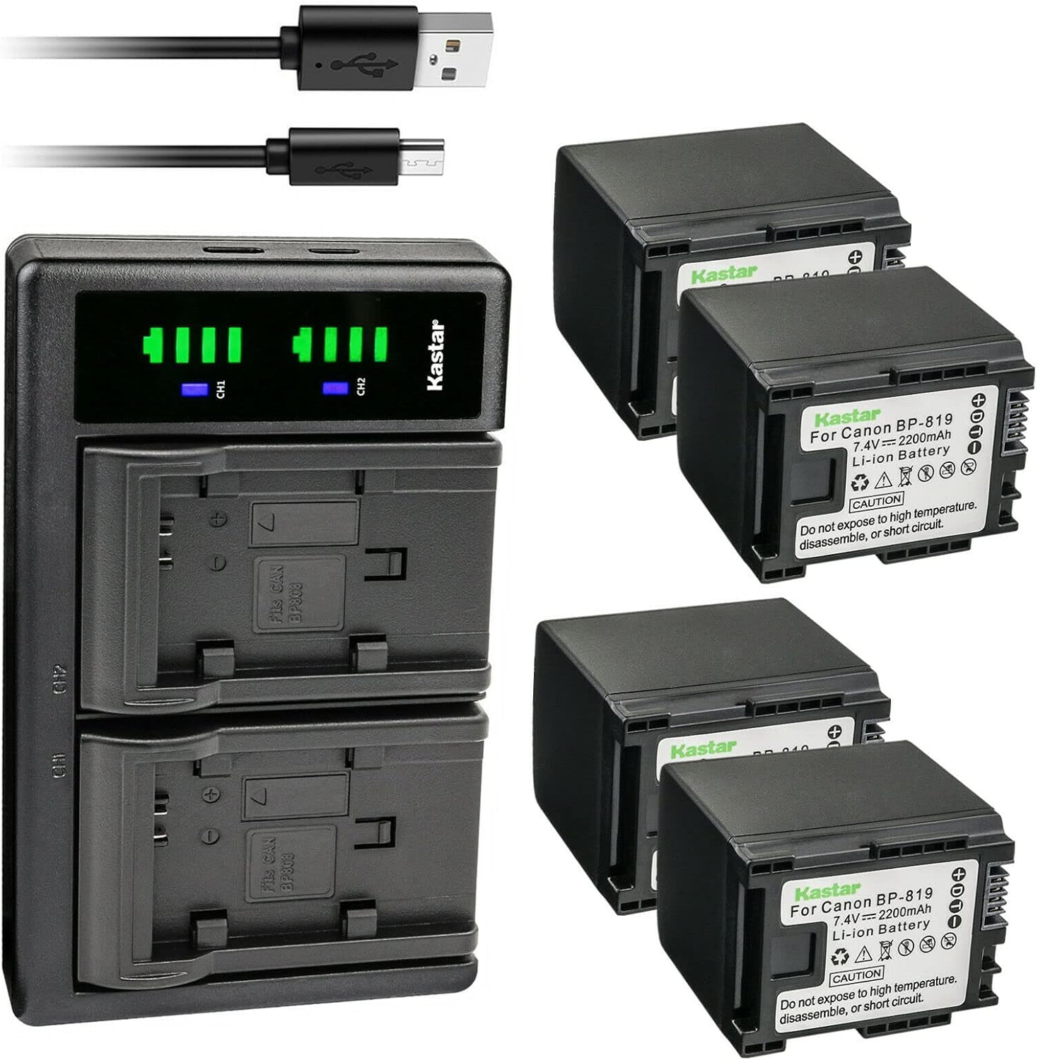 Kastar 4-Pack Battery and USB Charger for Canon BP-809 Series