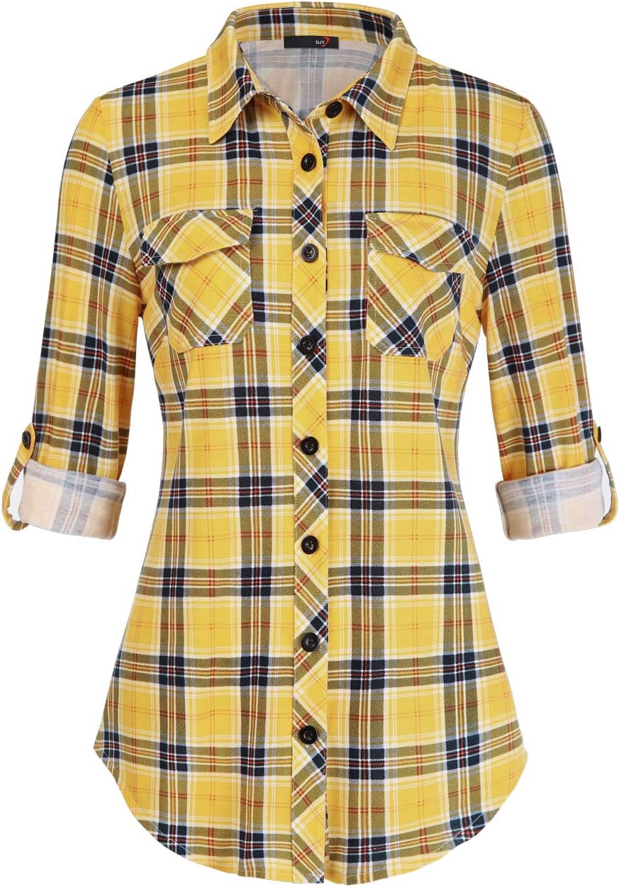 DJT Womens Soft Stretchy Knit Plaid Shirts for Every Occasion