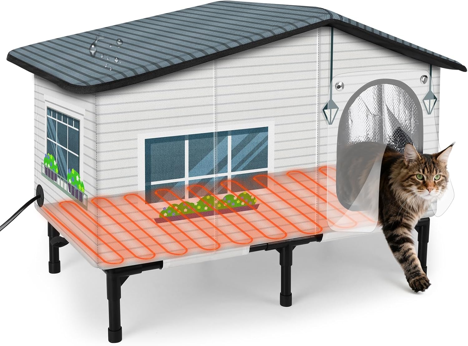 GASUR Weatherproof Heated Cat House for Outdoor Cats Comfort