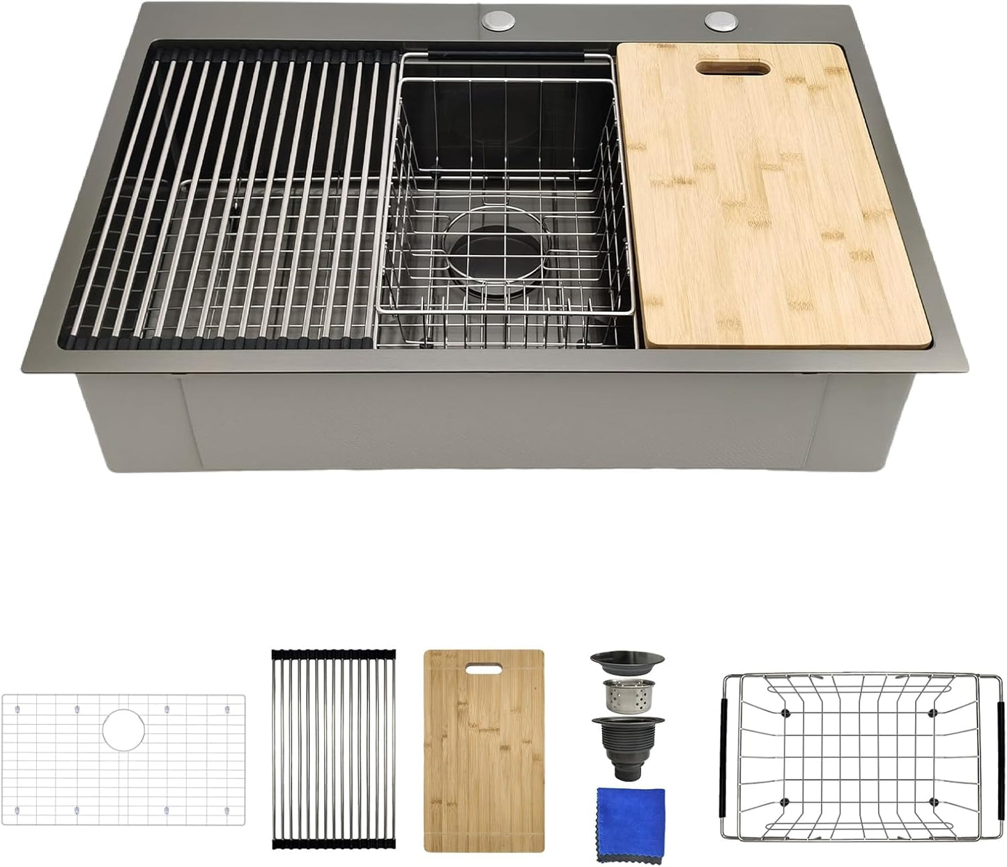 33 Inch Drop In Black Kitchen Sink Workstation for Your Home