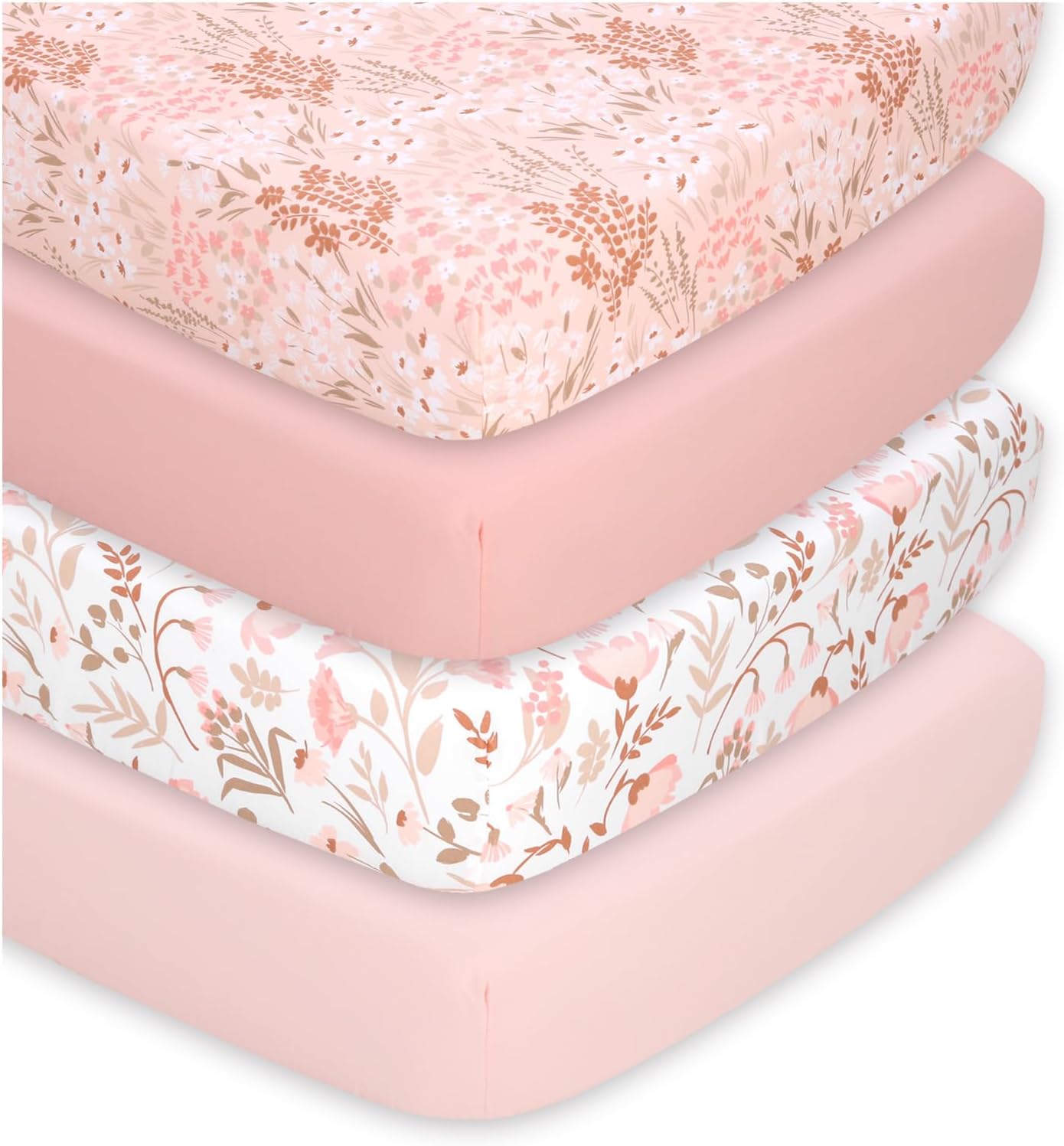 Whimsical Floral 4-Pack Fitted Crib Sheet Set for Baby Girls