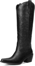 Pasuot Western Cowboy Boots for Women Knee High Wide Calf - Retro Pull