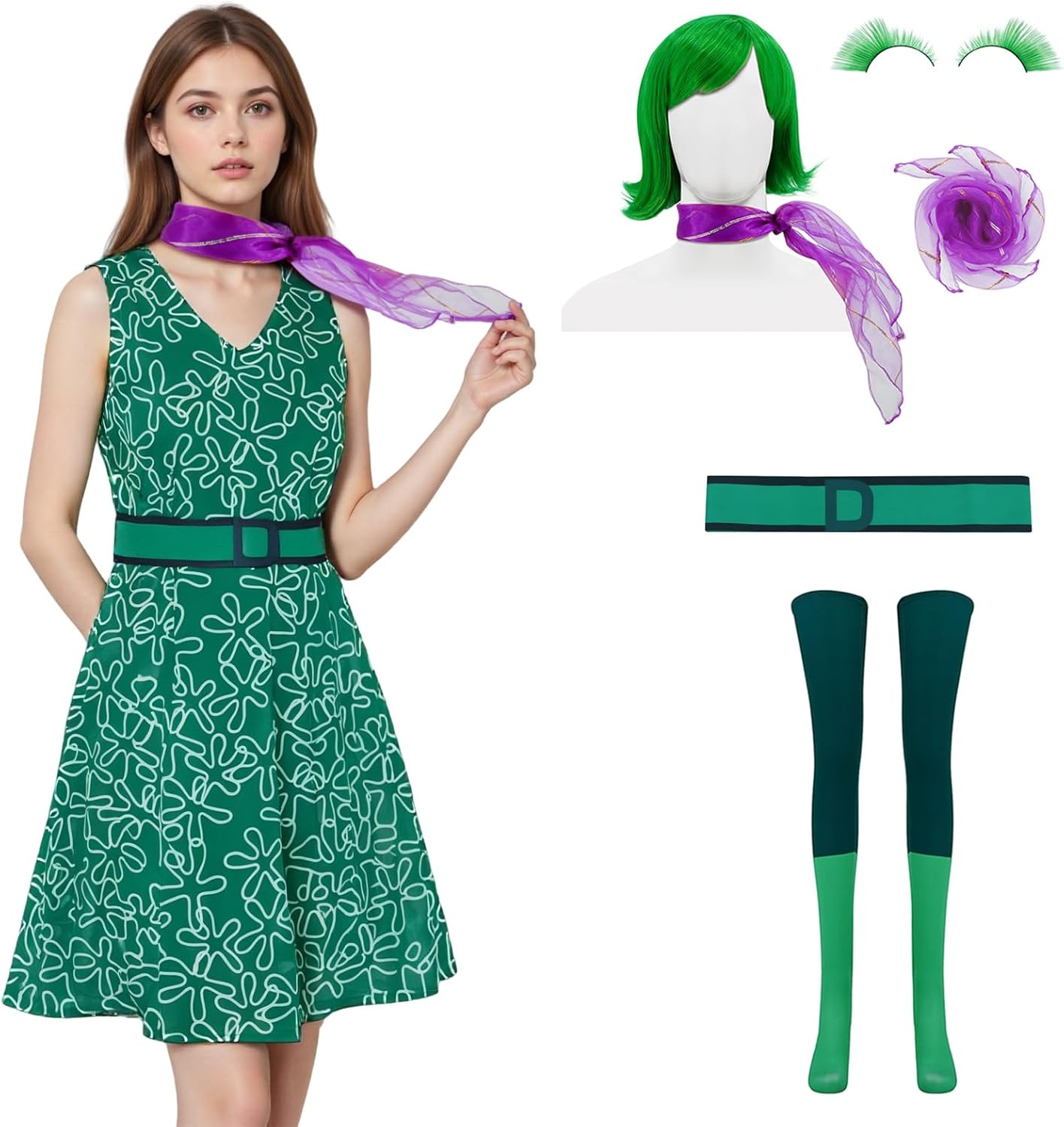 Joy Costume Women Inside Disgust Cosplay Dress for Halloween