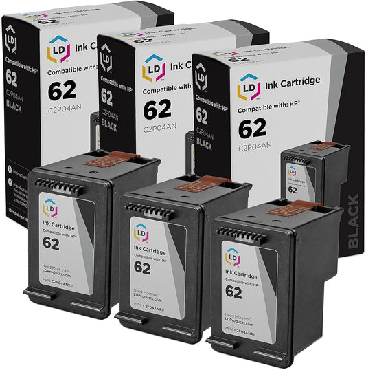 High-Quality LD HP 62 C2P04AN Black Ink 3-Pack