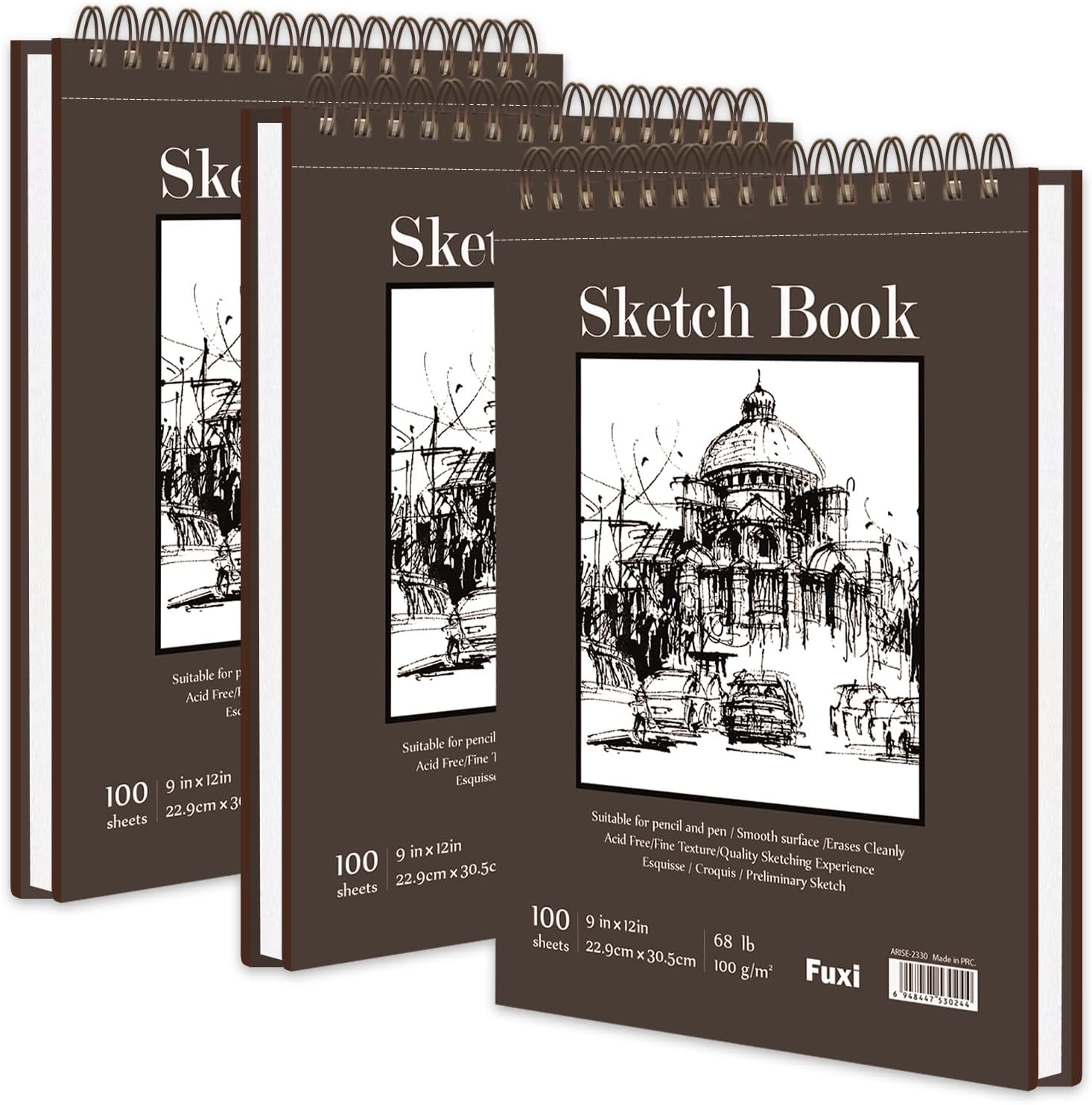 9X12 Sketch Book Bulk - Top Spiral Bound Art Sketch Pad 3 Pack