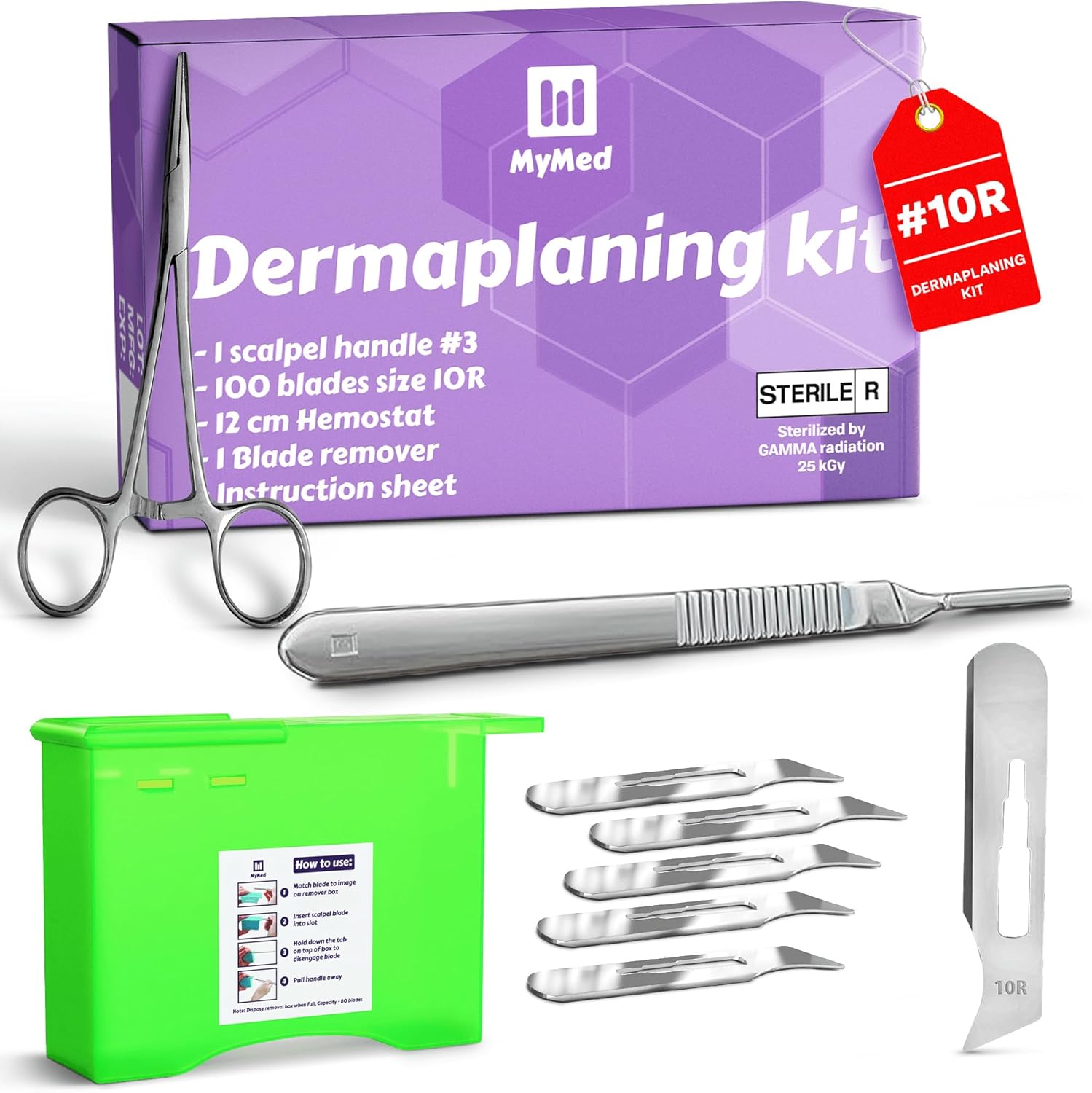 10R Blades Dermaplaning Kit with Scalpel Handle and Remover