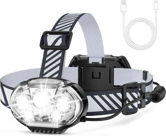 20000 Lumen Rechargeable Headlamp - Bright Light, Waterproof IPX4, 8 Modes