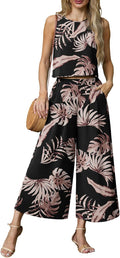 Lepunuo Womens Summer 2 Piece Outfits Sleeveless Crop Top & Wide Leg