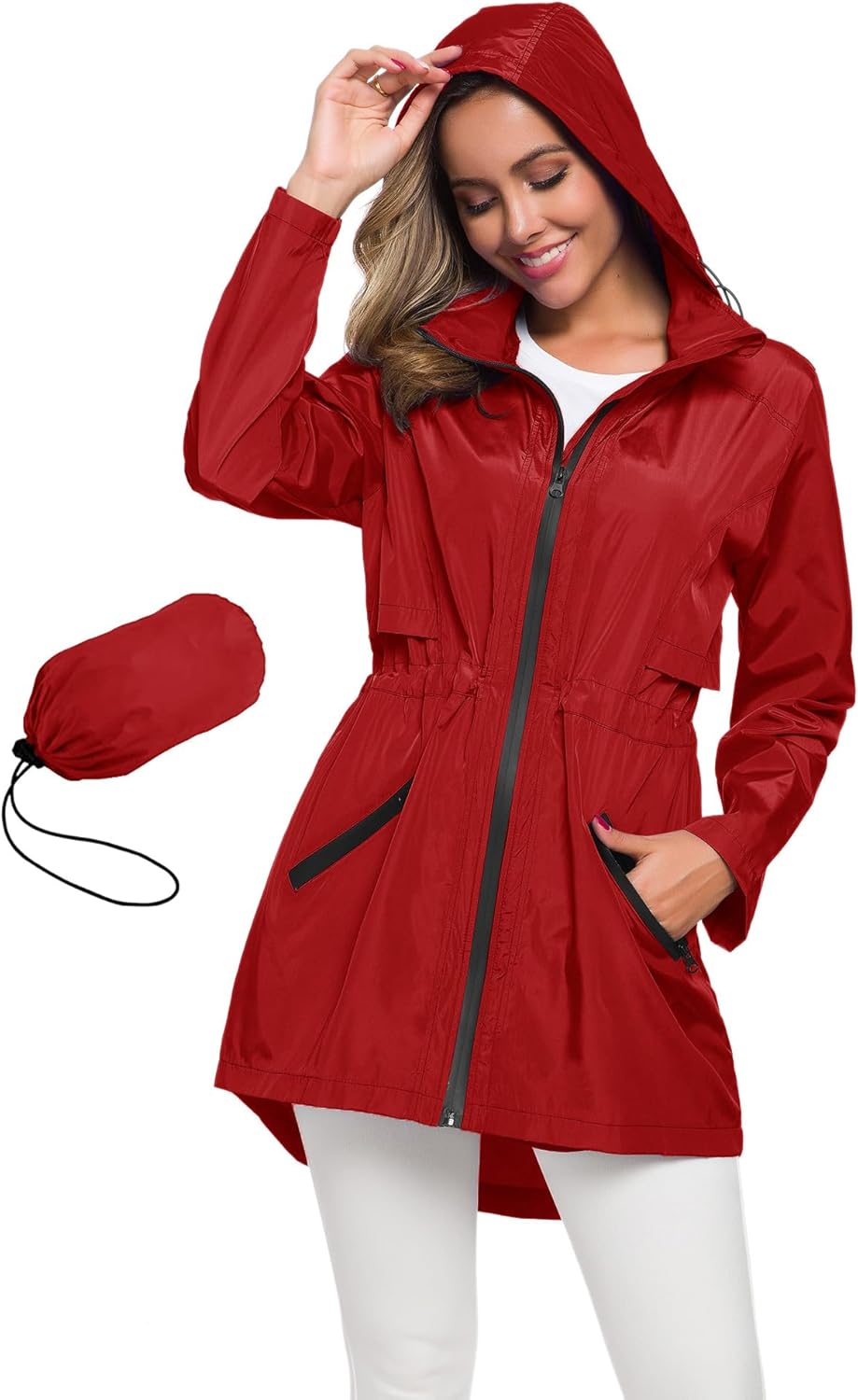 Avoogue Women's Long Raincoat with Hood - Lightweight Windbreaker