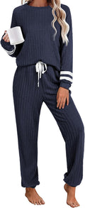 Ekouaer Lounge Sets for Women Ribbed Knit 2-Piece Pajama Set