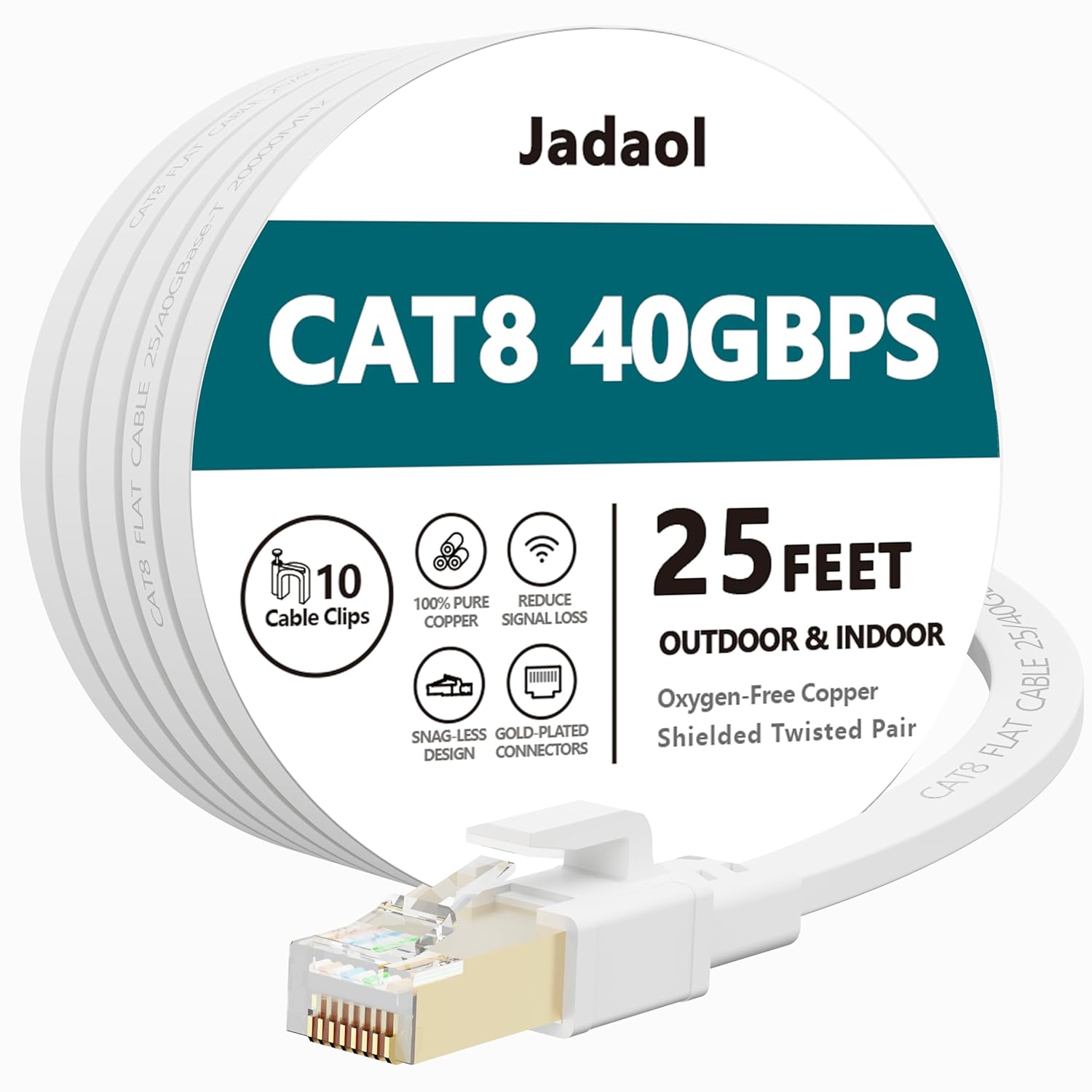 Jadaol 25FT Cat8 Ethernet Cable - 40Gbps High Speed LAN