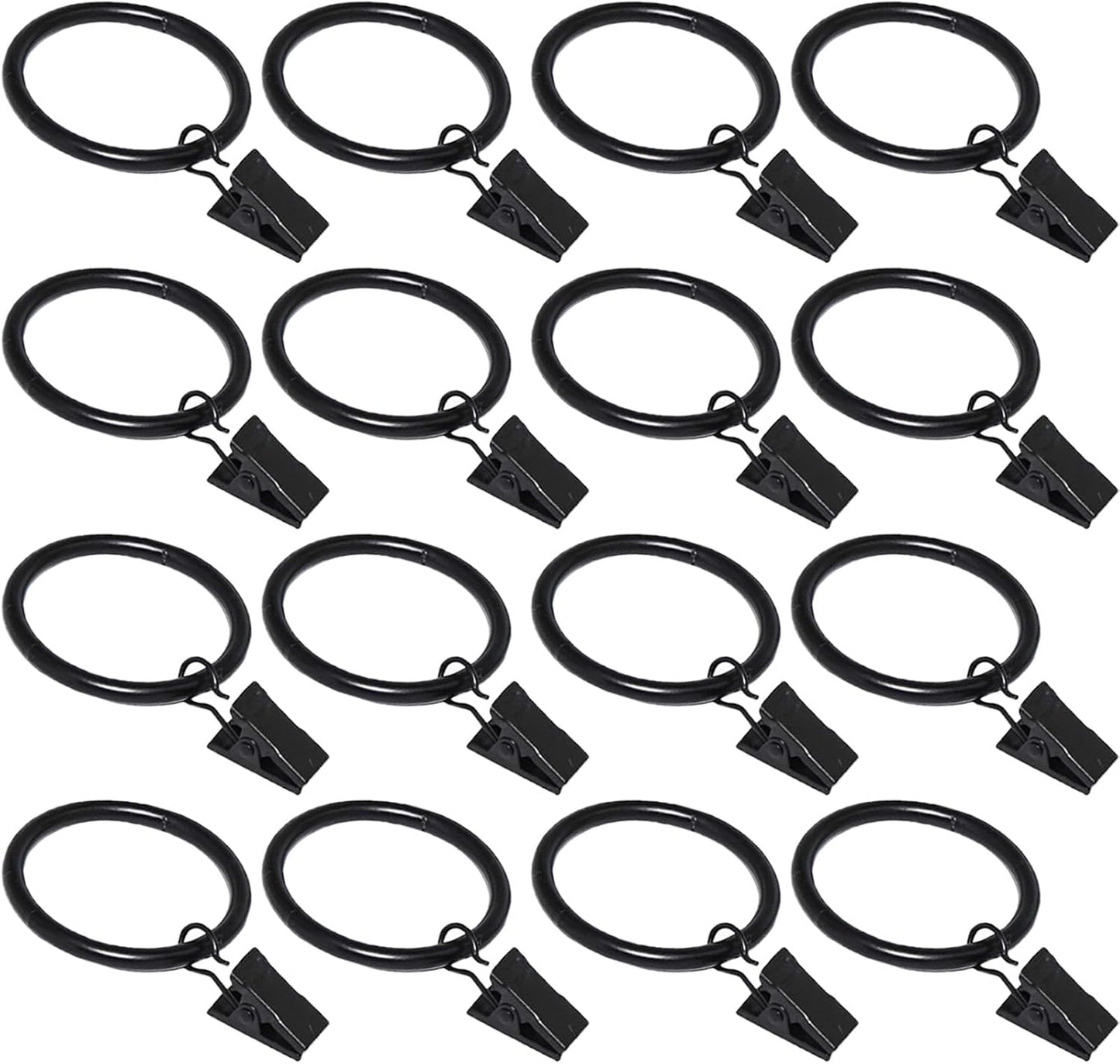 Black Clip Rings for Hanging Drapes - Set of 16, Small 1.26 Diameter, Easy Installation
