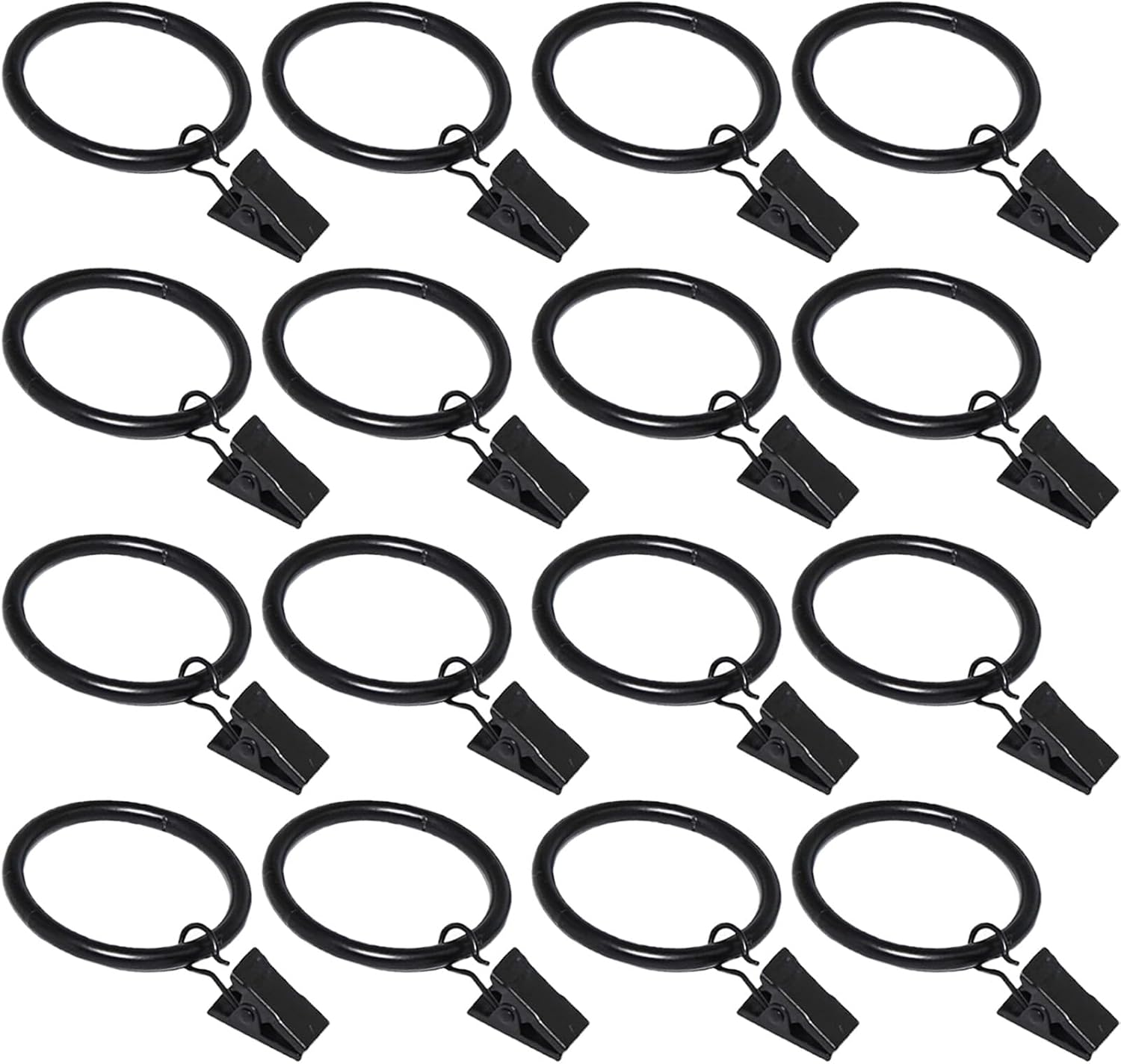 Black Clip Rings for Hanging Drapes - Set of 16, Small 1.26 Diameter, Easy Installation