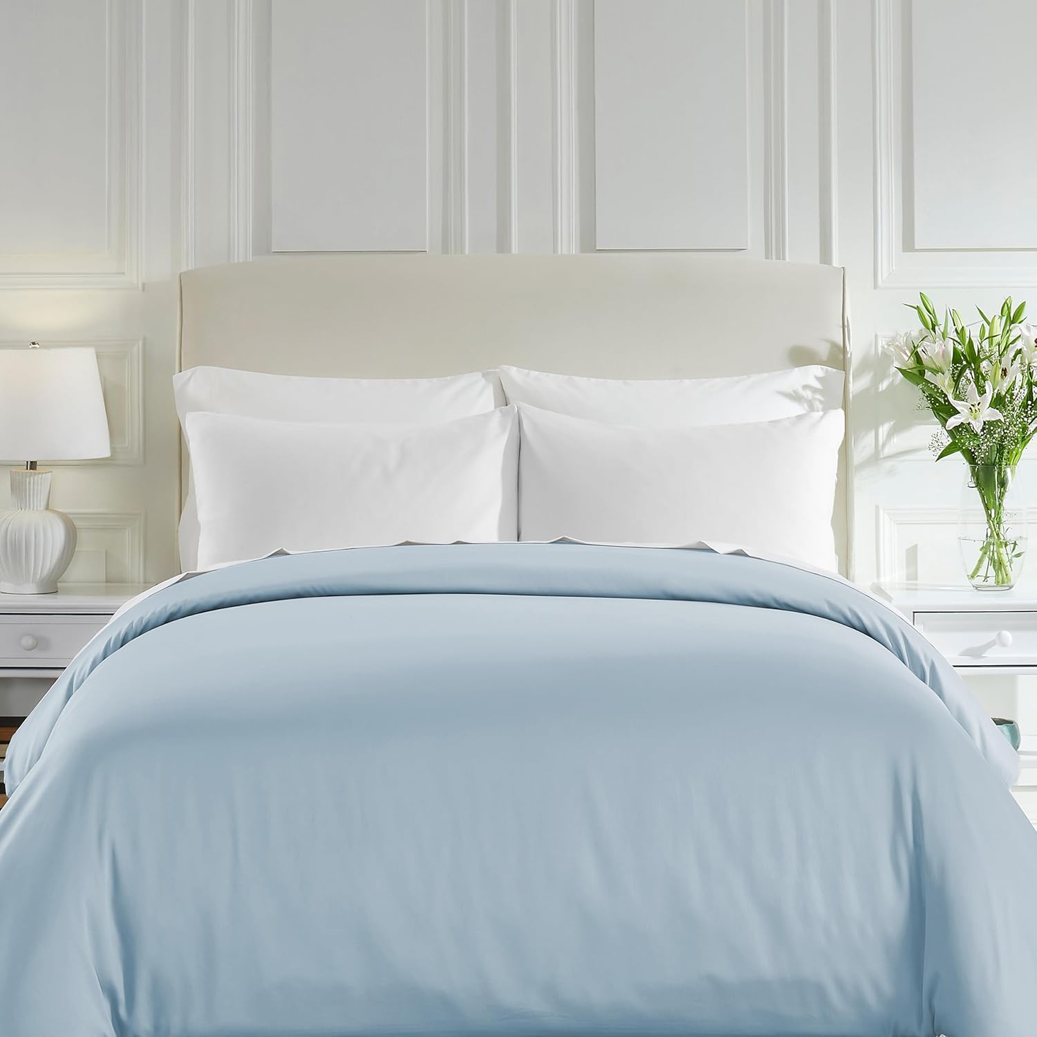 Luxury 100% Cotton Duvet Cover Queen Size in Sky Blue