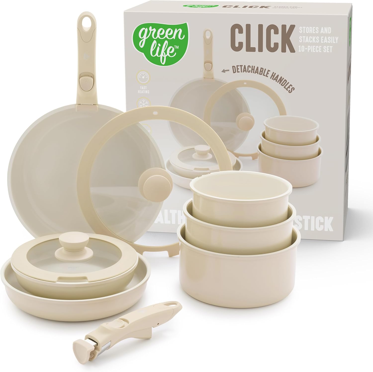 GreenLife 10 Piece Nonstick Pots & Pans Set for Effortless Cooking