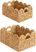 Scalloped Edge Wicker Basket 2 Pack - Hand-Woven Water Hyacinth