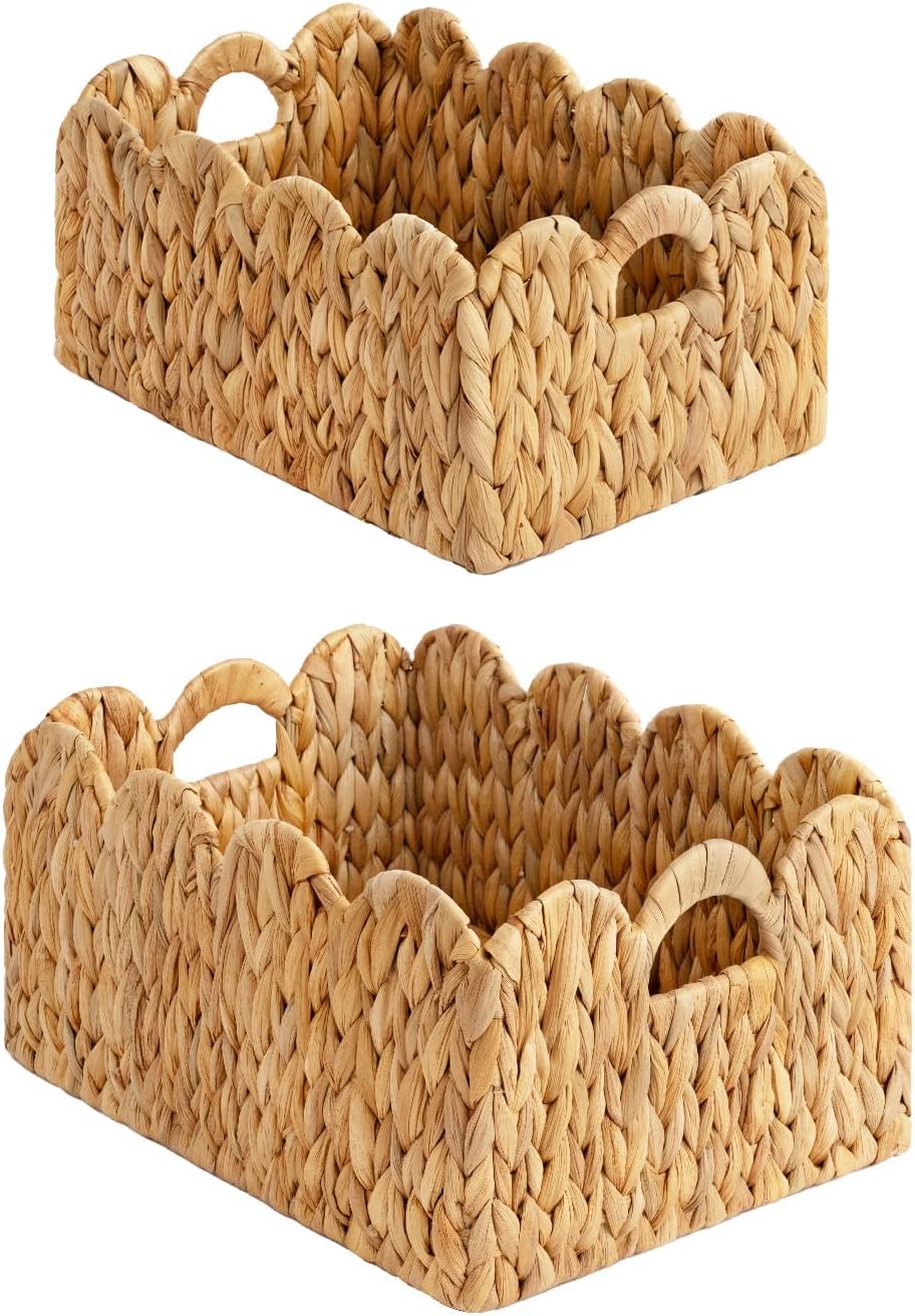Hand-woven Scalloped Edge Wicker Basket Set for Organizing