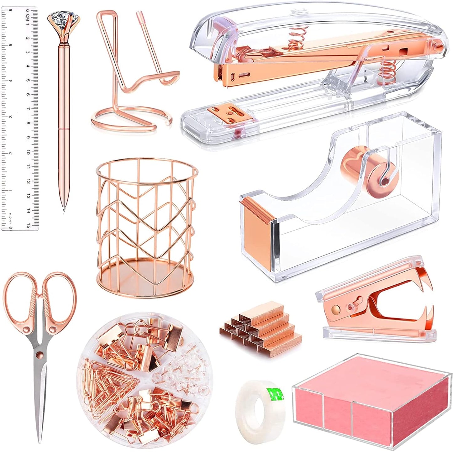 Rose Gold Office Supplies Set with 300 Notes - Famassi