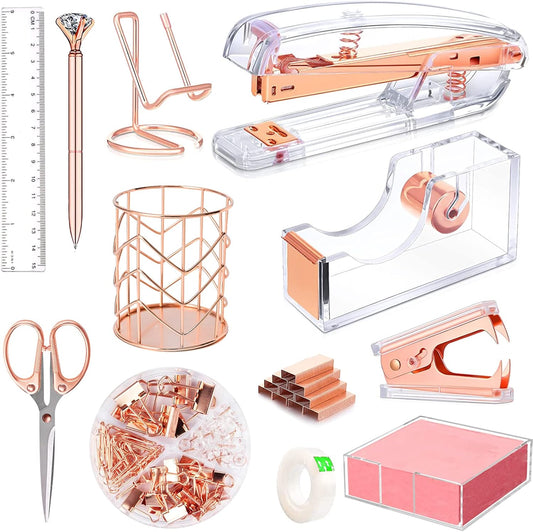 Rose Gold Office Supplies Set with 300 Notes - Famassi
