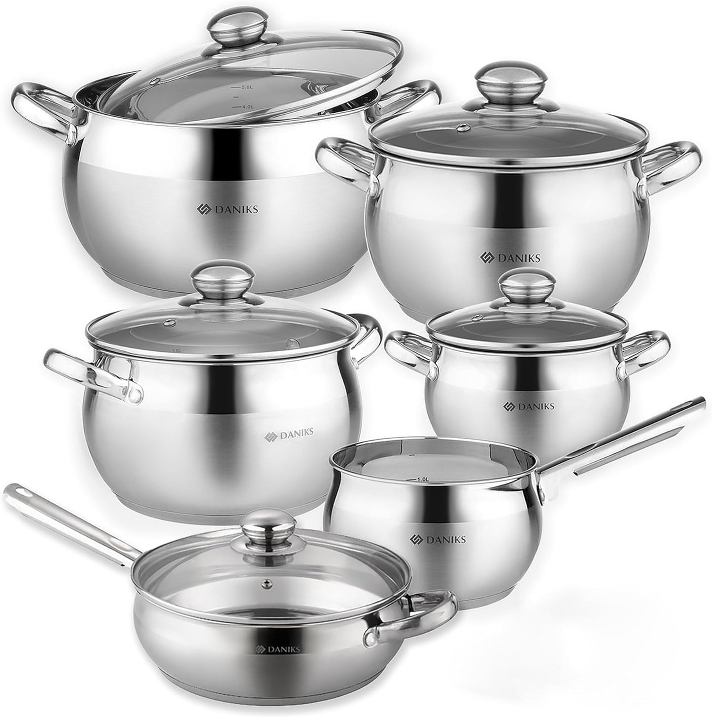 Daniks Classic Frying Pan Set: 11-Piece Stainless Steel Cookware