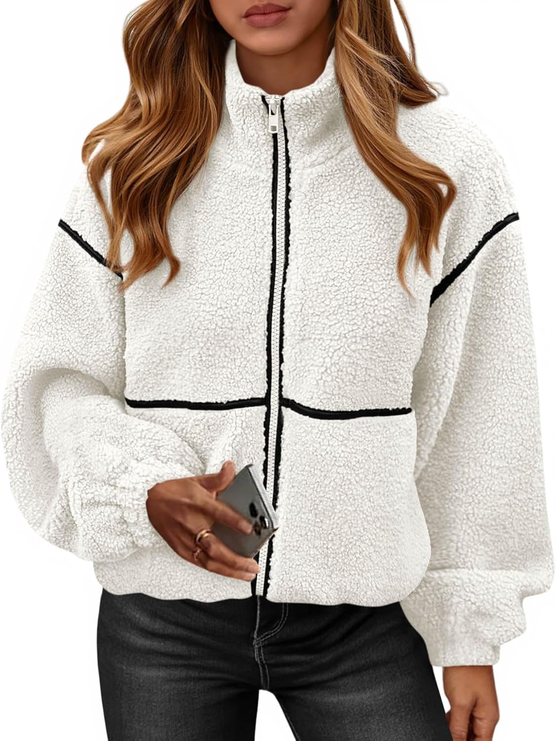 KIRUNDO Fleece Jacket Women Sherpa Oversized Zip Up Coats