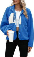Womens Fleece Sherpa Jacket - Cropped Button-Up Outerwear