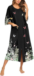 Ekouaer Zipper Robe 3/4 Sleeve Full Length Housecoat - Comfortable