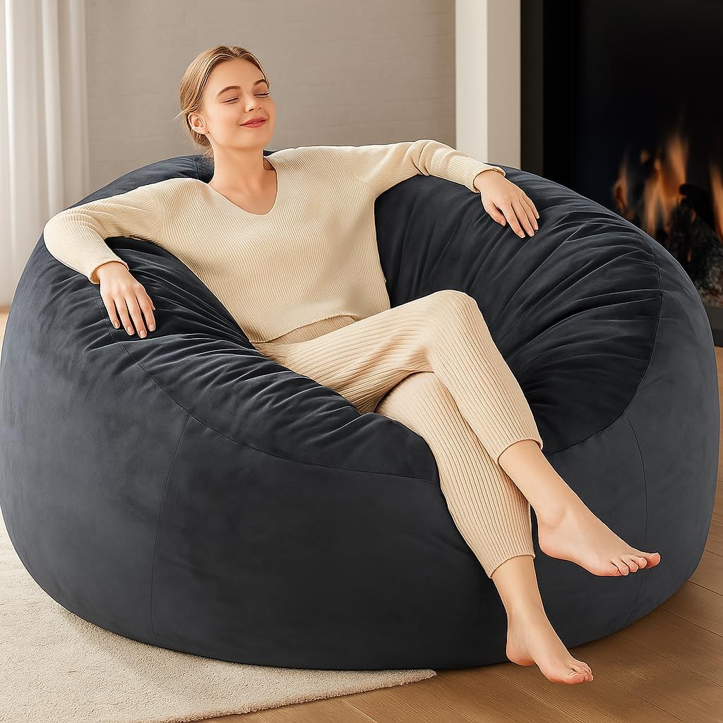 Codi Big Giant Bean Bag Chair - Comfy 5 FT Charcoal Grey