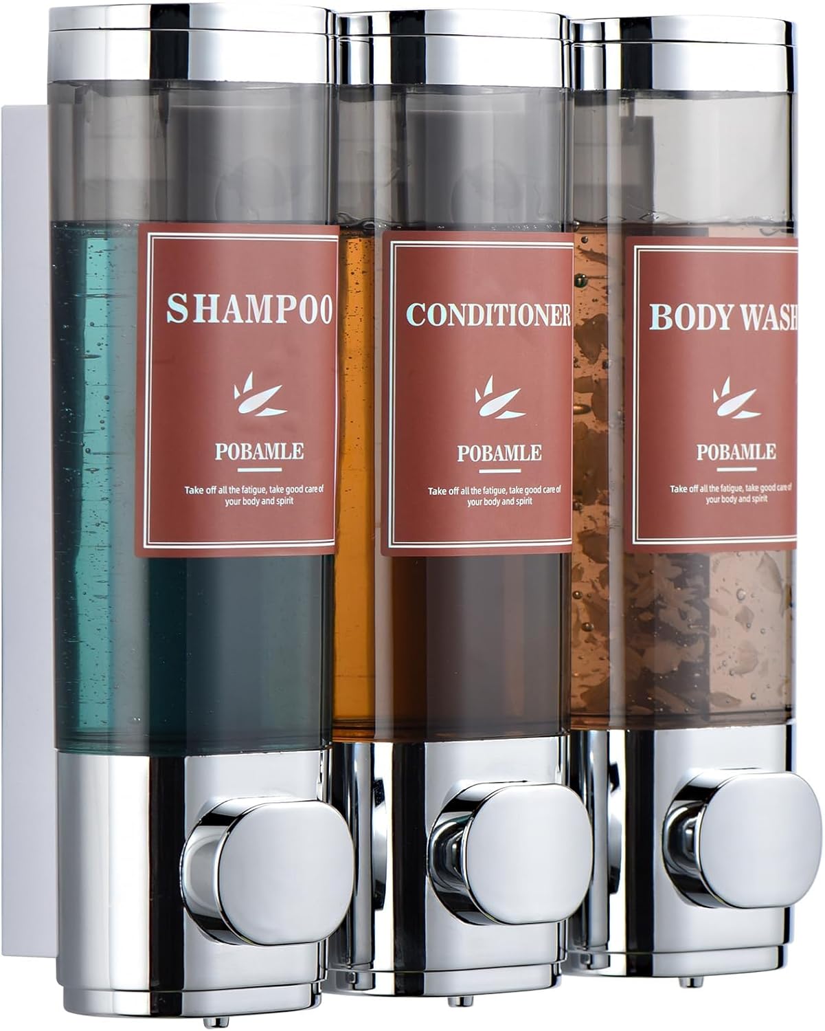 3-Chamber Wall Mounted Shampoo Dispenser - No Drill Convenience