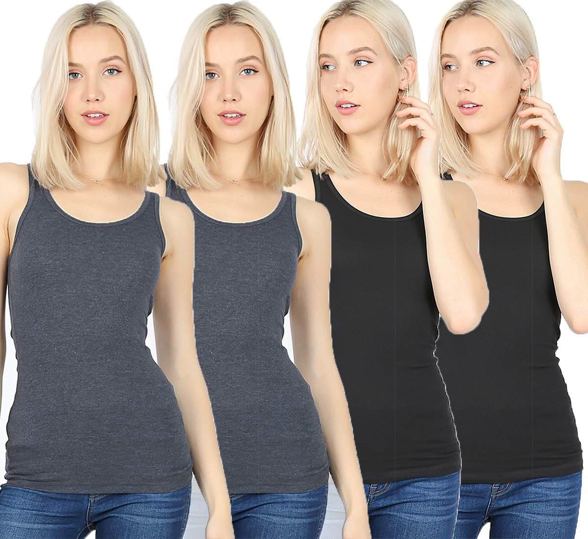 Zenana Outfitters 4 Pack Womens Basic Ribbed Racerback Tanks