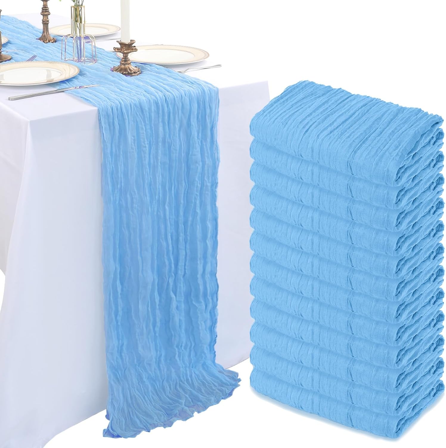 12 Pack 10FT Baby Blue Cheesecloth Table Runner for Events