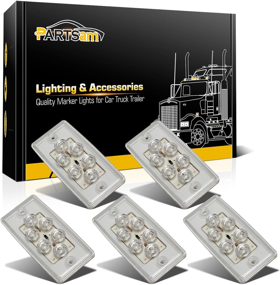 Partsam 6LED Amber Cab Marker Lights for Trucks - 5 Pack