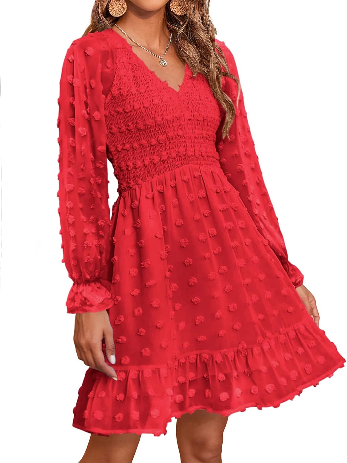 BTFBM Long Sleeve Fall Dresses for Women - Casual V Neck Style