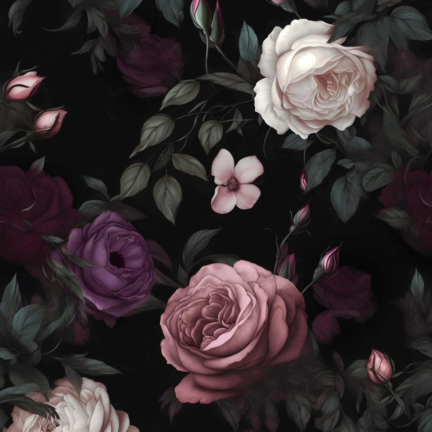 Dark Flower Wallpaper Peel and Stick Vintage Pink Rose Design