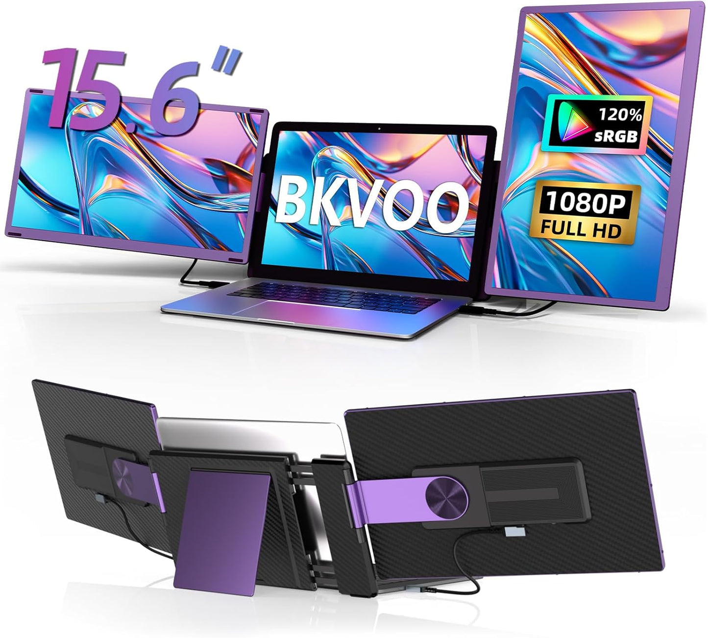 Laptop Screen Extender Triple Monitor - 15.6in Detachable FHD