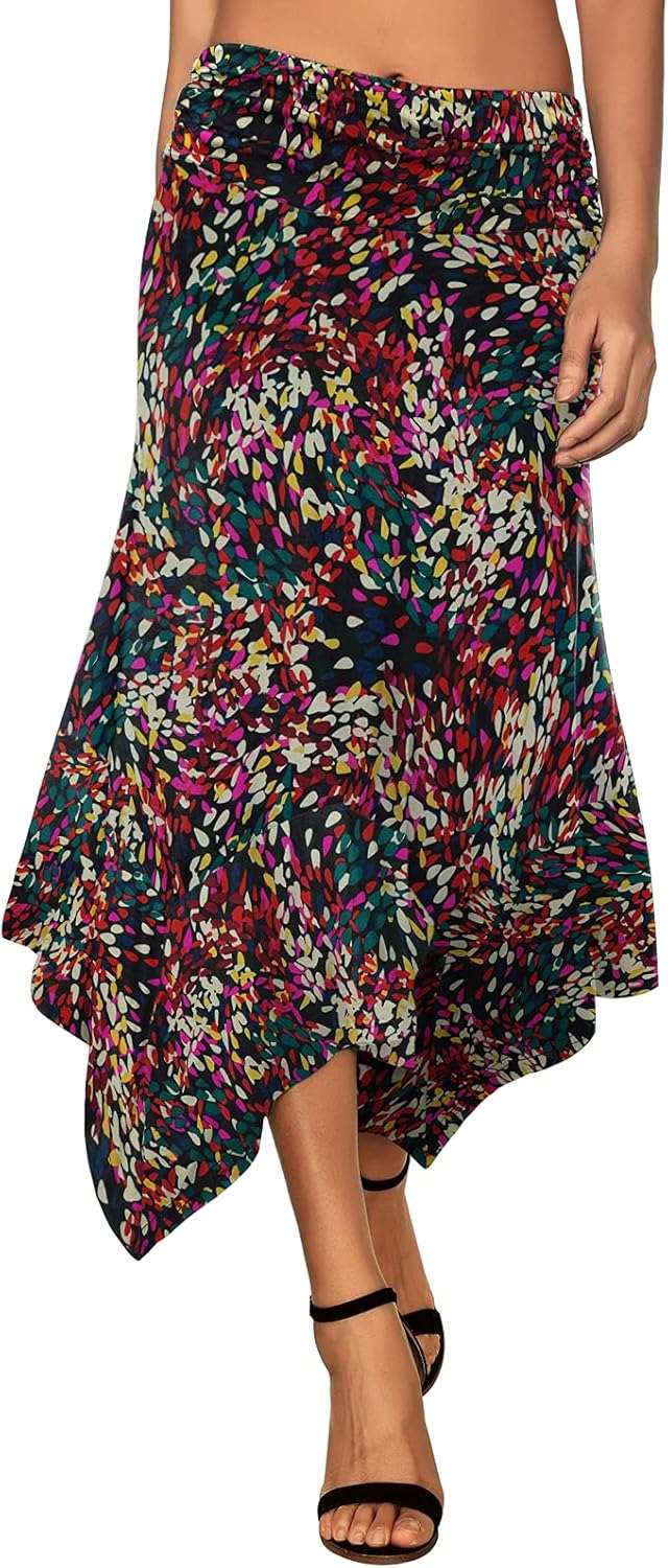 DJT Women's Flowy Handkerchief Hemline Midi Skirt for All Occasions